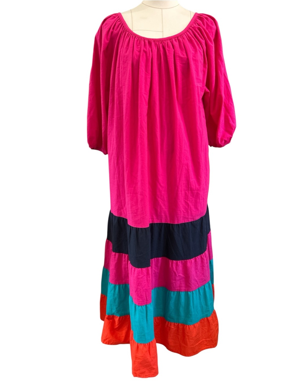 80’s Appel Colorblock puff sleeve Mumu dress pink Size Xl